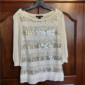 White House Black Market Sequin Women's Top - White and Silver
